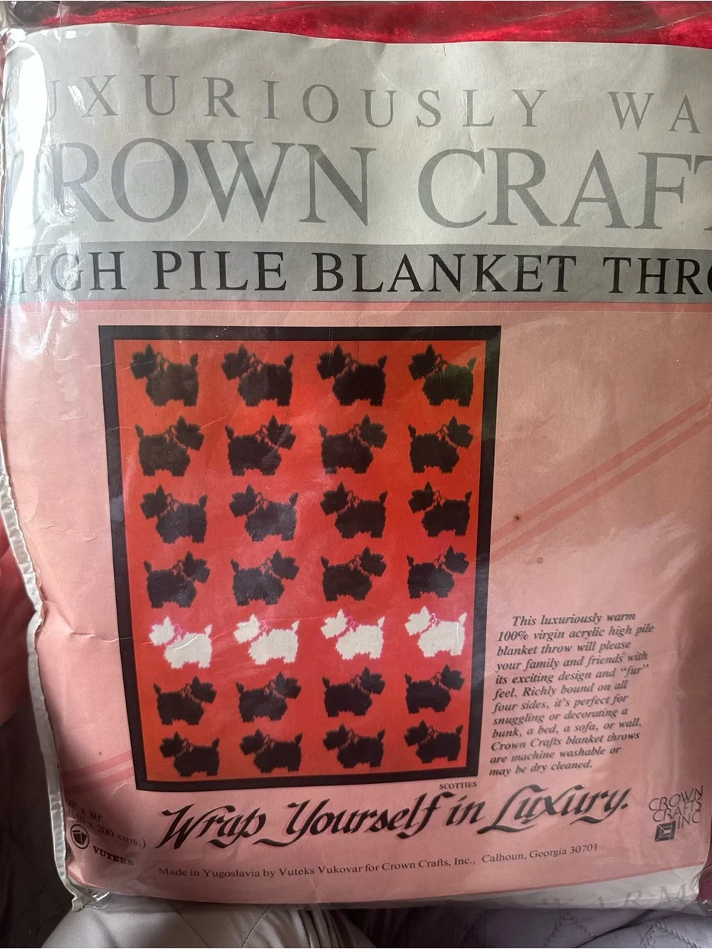 Vintage NOS 1986-1989 Crown Crafts Vuteks Scottie Dog High Pile Blanket Throw-